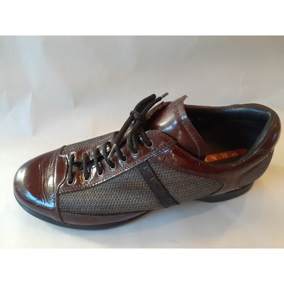Prada America\'s Cup Sneakers Shoes 3258 US 6 Women\'s Burgundy Leather Gray Mesh